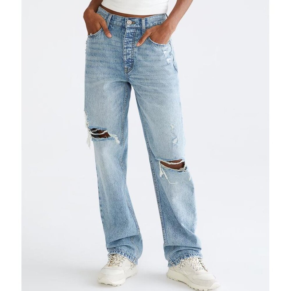 Aeropostale Light Blue Distressed Wide Leg Jeans